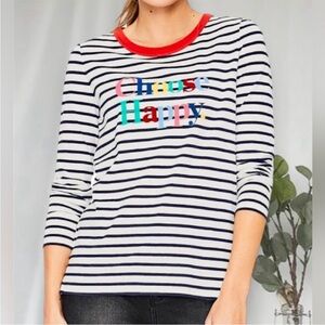 Boden Breton Choose Happy Striped Long Sleeve Sweater